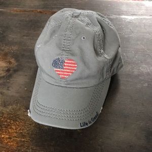 Life is good American flag heart ball cap